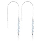 InfinitygemsArt Mother's Day Gifts Aquamarine Beaded Gemstone Threader Dainty Earring Pair - Natural Beads Crystal - March Birthstone, Gift for her, Energy Healing Crystals Jewelry in Silver Plated, Every Day Wear Jewelry, Elegant Gift