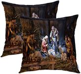 Batmerry Brown Christmas Christian Church Throw Pillow Covers,Brown Light Jesus Baby Decorative Pillow Covers Digital Printing Blended Fabric for Couch Sofa Bed Invisible Zipper 18X18 in