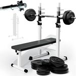 Physionics® Weight Bench - with Barbell (140/165cm) and Weight Set (40/70/100kg), Dip Bars Included, Folding, Adjustable - Multifunctional Home Gym Workout Training Station (100 kg Weights + Barbell)