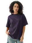 The Souled Store Solids: Berry Purple Women and Girls Short Sleeves Round Neck Cotton Oversized T-Shirts