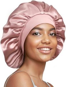 22 Momme 100% Real Mulberry Silk Bonnet for Sleeping Women, Large Hair Care Bonnet for Long Curly Hair, Double Layer Silk Hair Wrap with Soft Elastic Band, Non-Slip Sleep Cap, Pink