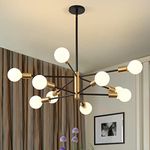 KAISITE Modern Sputnik Chandelier 10-Light Black and Gold Chandelier Height Adjustable Mid Century Pendant Lighting Sputnik Ceiling Light Fixture for Kitchen Dining Room Living Room Bedroom