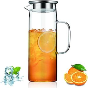 Kyraton 1500ml 51oz Glass Pitcher with Removable Lid, Hot and Cold Beverages Clear Glass Water Pitcher,Easy Clean Heat Resistant Borosilicate Glass Jug for Tea Cafe Lemonade Milk Juice and More.