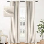 INOVADAY 100% Blackout Curtains for Bedroom 96 Inches Long 2 Panels Set, Back Tab/Rod Pocket Linen Blackout Curtains, Thermal Insulated Darkening Drapes for Living Room, 52''W x 96''L, Buttercream