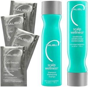 Malibu C Scalp Wellness Collection - Soothing Shampoo and Conditioner Hair Care Set for Dry Scalp - Formulated with Vitamin C Antioxidant Complex - Travel Size Scalp Remedy Packets Included (33.8 oz)