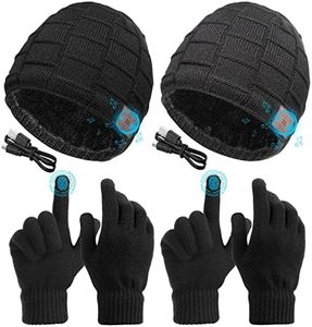 Honoson Bluetooth Beanie Set Includes 2 Pieces Bluetooth Beanie Hat Wireless Bluetooth Winter Hats 2 Pairs Winter Touchscreen Gloves Knit Stretch Gloves for Christmas Birthday Gifts for Men Women,