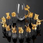 Melbify Zodiac Sign 12Pc Shot Glasses(60 ml) Gold Animal Head Creative Glasses with 1 Pc Dispencer(250 ml) for Whiskey,Vodka,Tequilla,Shooter,Jagermeister Shot Home Bar Decoration Gift Set