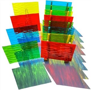 PALJOLLY 12 Sheets Textured Transparent Stained Glass Sheet, 4x6 inch Stained Glass Supplies for Adults Beginners (Red+Yellow+Blue+Green Mixed)