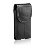 Hengwin Genuine Leather Cell Phone Holster Belt Case with Belt Clip Loop, Vertical Phone Holder Belt Pouch Fits for iPhone 13 Pro Max Samsung Galaxy S24 Ultra S20 FE (Fits Phone with Cover on) (Black)