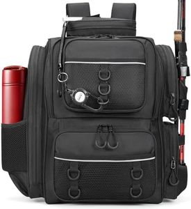 WANOON Tackle Box Backpack Waterproof Fishing Backpack with Rod Holders Tackle Bag Storage Fishing Gear, Black, 24*36*11.5cm, Without Box42