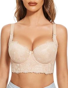 FallSweet Push Up Bras for Women Lace Plus Size Wide Back Underwire Longline Corset Bra(Beige, 42DD)