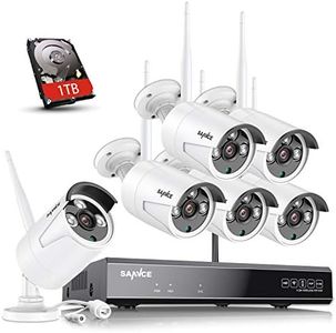 SANNCE Kit de videovigilancia WiFi 5 MP 10 CH NVR, 6 cámaras Wifi, kit de cámaras de vigilancia WiFi, sistema de videovigilancia WiFi, visión nocturna, detección de movimiento, P2P, 1TB HDD