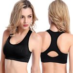 PLUMBURY Women's Padded Seamless High Support Racerback Sports Bra, Size M, Black