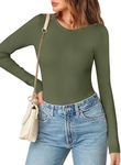 MEROKEETY Women's Long Sleeve Ribbed Bodysuits Crew Neck Slim Body Suits 2024 Knit Sweater Tops, ArmyGreen, X-Large