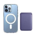 [2 in 1] Magnetic Clear Case + Magnetic Leather Wallet Card Holder with Magsafe Slim Cover for iPhone 14-6.1 Inch