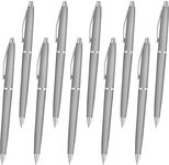 DISCOUNT PROMOS Langham Ballpoint Pens Set of 10, Bulk Pack - Black Ink, Great for Office, School, Business, Tradeshows - Silver