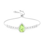 Linawe Silver Crystal Imitation Diamond Charm Bracelet, Green Peridot Rhinestone Birthstone Moissanite Chain Bracelet for Women, Cubic Zirconia Prom Wedding Preppy Bracelet Set