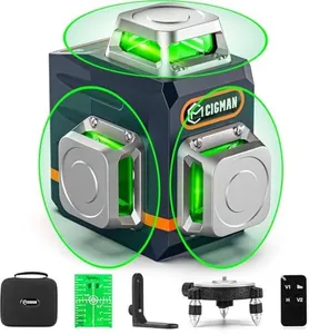 CIGMAN Laser Level Self Leveling 3x360° 3D Green Cross Line for Construction and Picture Hanging, Rechargeable battery, Remote Controller, Magnetic Rotating Stand Included
