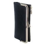 NaviLeia Women Ladies Kiss Lock Long Soft Leather Wallets Bifold Wallet Coin Purse Zipper Pouch, Black, Modern