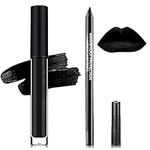 Black Matte Liquid Lipstick,2 Pcs Lip Liner and Lipstick Set,Black Lip Stain Gloss Long Lasting Waterproof Lipgloss High Pigmented Smudge Proof Matte Lipstick Black Lip Liner Lip Makeup Set