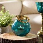 Pure Home + Living Teal Hammered Glass Lantern Tea Light Holder