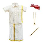 AMIRTHA FASHION Kids Boys Cotton Traditional Casual Style Dhoti & Shirts Set With Accessories (Cream,White, 4-5 Years)