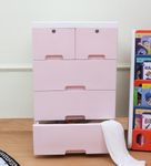 The Tickle Toe Plastic Chest of Drawer for Kids with 5 Drawers | Multipurpose Organizer for Girls in Pink Theme | Dresser Storage for Small Clothing & Toys with 2 Locks | L51xW33xH82Cm | Pink