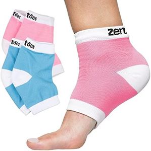 ZenToes Moisturizing Heel Socks 2 Pairs Gel Lined Toeless Spa Socks to Heal and Treat Dry, Cracked Heels While You Sleep Cotton Blue and Pink