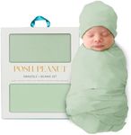 Posh Peanut Unisex Baby Swaddle Blanket - Large Premium Knit Viscose from Bamboo - Infant Swaddle Wrap, Receiving Blanket and Beanie Set, Baby Shower Newborn Gift, Registry - Sage