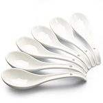 White Asian Soup Spoons Set of 6, IQCWOOD Ultra-fine 6.75 inch Porcelain Tablespoon, Chinese/Japanese Kitchen Soup Spoons for Cereal, Small Spoons for Ramen- Deep Oval Hook Design