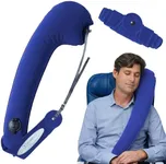 TRAVELREST Ultimate Travel, Neck & Body Pillow - Strap to Plane & Car Seat - Compact, Eases Shoulder Pain, Comfort and Convenient for Office Napping, Airplane, Bus & Train - Rolls Up Small - Blue