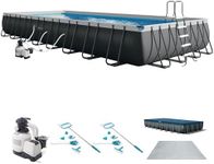 INTEX 26373EH Ultra XTR 32ft x 16ft x 52in Above Ground Swimming Pool Set with Sand Filter Pump and Deluxe Maintenance Cleaning Kit (2-Pack)