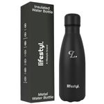 Lifestyl Stainless Steel Water Bottle | 24 Hrs Cold & 12 Hrs Hot| Thermoshield Technology Vacuum Insulated Metal Water Bottles, Leak-Proof Drinks Bottle for Gym, Yoga, Cycling (350 ml, Black)