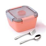 Yalucky Double Layer Salad Lunch Box Bento Box with Compartments Salad Box with Cutlery and Condiment Large Capacity Lunch Box for Adults Salad Bowl 1.5L(Pink)