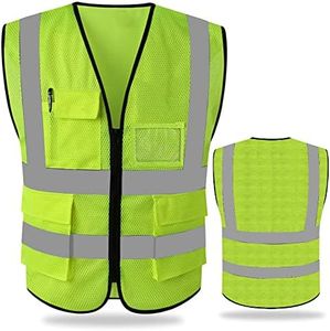 FEimaX High Visibility Safety Vest Mesh Reflective Work Vests for Men Women with Pockets and Zipper Meets ANSI/ISEA Standards, Yellow, Small