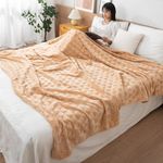 HOKIPO 220 GSM Flannel AC Throw Blanket Double Bed Queen, 200x230 cm / 6.5x7.5 feet, Beige (AR-4919-BGE)