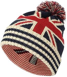 WITHMOONS Union Jack Beanie Hat British Toque Winter Pom Knit Beanies for Men Women JZP0027 (White)