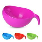 KSJONE Heavy Duty Rice Washer Strainer Colander Washing Bowl with Handle Vegetable/Rice Washer Strainer for Cleaning Fruits, Vegetables, and Beans 2.1 Qt (2L) (Pink)