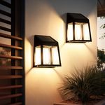 GIGALUMI Solar Wall Lights Outdoor, Dusk to Dawn 2 Pack Solar Fence Lights Warm White, Patio Decor for Garden Post Patio Porch Backyard (No Motion Detection)