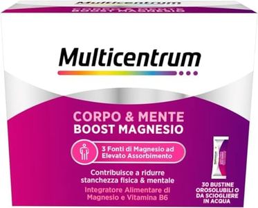 Multicentrum Magnesio Corpo & Mente Boost Magnesio Integratore Alimentare per adulti, con 3 fonti di Magnesio, Vitamina B6, per ridurre stachezza fisica e mentale, 30 bustine orosolubili