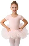 MdnMd Girls Toddler Dance Ballet Tutu Ballerina Dress Outfit Leotard Short Sleeve Glitter Skirt (Ballet Pink, Age 4-6 / 4t,5t)