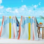 Great Bay Home 100% Cotton Beach Towels | 2 Pack of 30 x 60" Blue Pool Towels for Adults and Kids | Absorbent & Quick Dry Towels (Dolphin Multi Stripes)