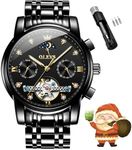 OLEVS Automatic Watch for Men Black Moon Phase Mens Watches Tourbillon Stainless Steel Luxury Waterproof Luminous Dress Multifunction Relojes para Hombres