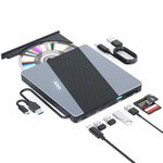 Alxum DVD Drives for Laptop - USB 3.0 & Type-C CD/DVD RW ROM Burner Rewriter with SD/TF Slot & USB Ports DVD 8X CD 24X Slim Optical Disc Drive DVD Player for Desktop/Windows/Linux/Vista/Imac/Macbook