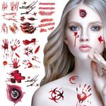 Halloween Tattoos Scars Vampire Costumes Accessories Zombie Make Up Temporary Tattoos Halloween Face Stickers Fake Scars and Wounds Makeup, Halloween Costumes for Women Scar Tattoos Party Cosplay