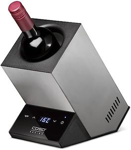 CASO WineCase One Inox - Enfriador de vino para una botella, rango de temperatura de 5 – 18 °C, para botellas de hasta 9 cm de diámetro, control táctil, carcasa de acero inoxidable, tamaño pequeño