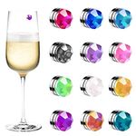 PENTA ANGEL Wine Glass Marker 12Pcs Reusable Colorful Crystal Drink Wine Cup Bottle Identifiers Label Tag for Bar Party Champagne Flutes Cocktails Martinis Tasting, Acrylic