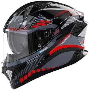HEADFOX Track Full Face Bluetooth Helmet for Bike | Waterproof Helmet for Men & Women | Built-in Bluetooth for Calls, ENC, Music & GPS | Voice Assist | ISI Certified | Glossy Red Large (60 CM)