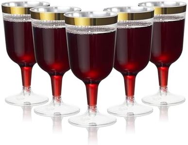 MATANA 24 Elegant Clear Hard Plastic Wine Glasses with Gold Rim (180ml) - Sturdy & Reusable Glasses for Cocktails, Dessert - Birthdays, Weddings, Christmas, BBQ, Picnic, Parties