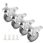 DBREAKS 3-Inch Stem Casters Wheels, Heavy Duty TPR Replacement Wheels, Set of 4 Swivel Rubber Wheel, Creeper Wheels with Locking Brakes and Sockets, for cart, Wire Shelving Racks, Workbench